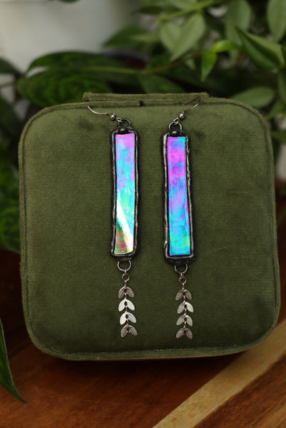 Stained glass earrings - iridescent dangle