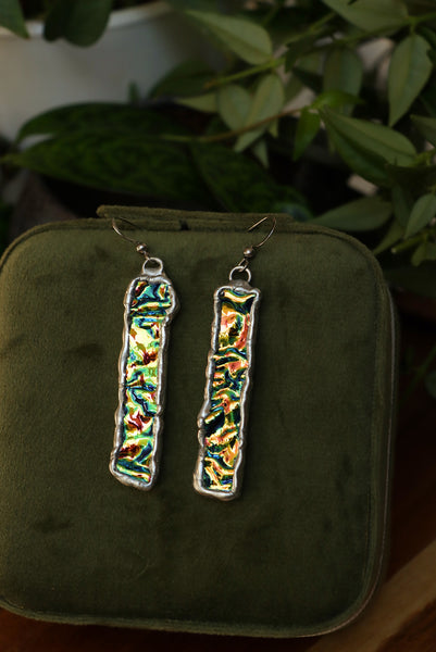 Stained glass earrings - green duochrome (no patina)