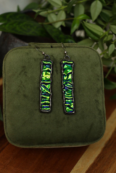 Stained glass earrings - green duochrome (patina)
