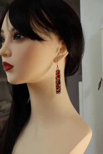 Stained glass earrings - red duochrome (no patina)