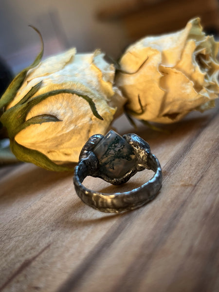 Moss agate ring