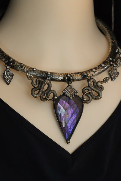 "Ayla" White brass serpent choker