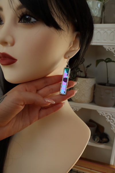 Stained glass earrings - iridescent dangle