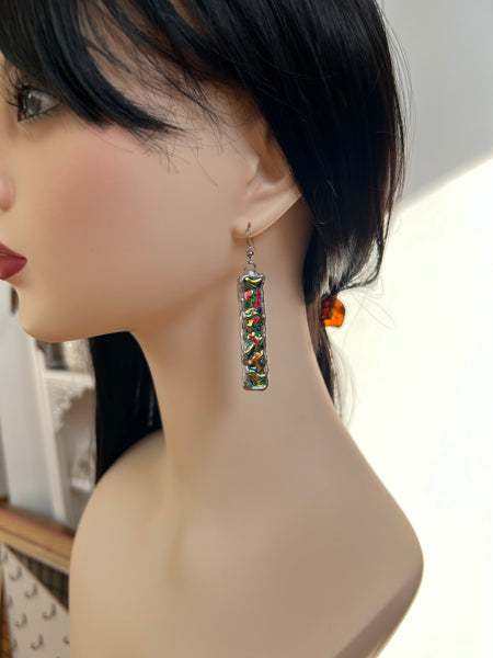 Stained glass earrings - green duochrome (no patina)