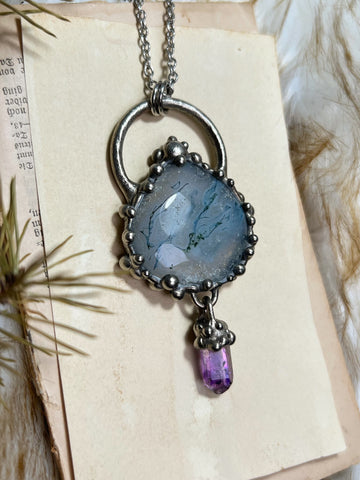 "Leira" necklace with vera cruz amethyst and moss agate