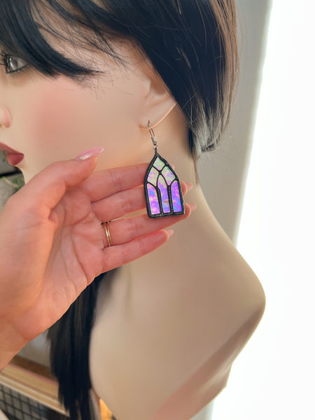 Stained glass earrings - cathedral window