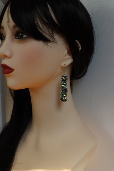 Stained glass earrings - blue green duochrome (no patina)
