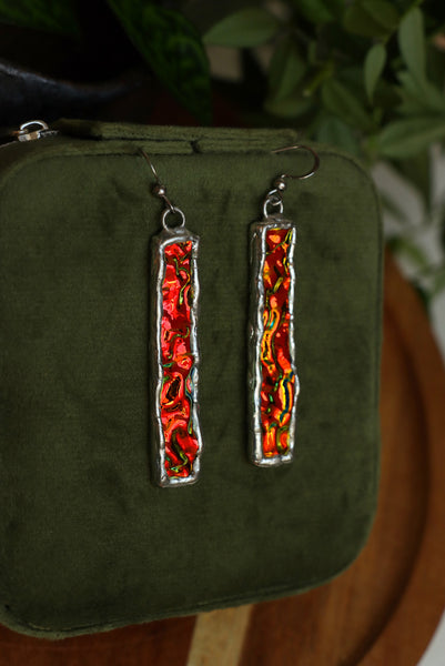 Stained glass earrings - red duochrome (no patina)