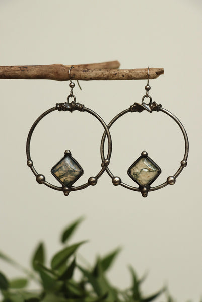 Moss agate hoop earrings