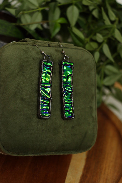 Stained glass earrings - green duochrome (patina)