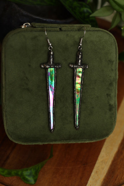 Stained glass earrings - sword dark