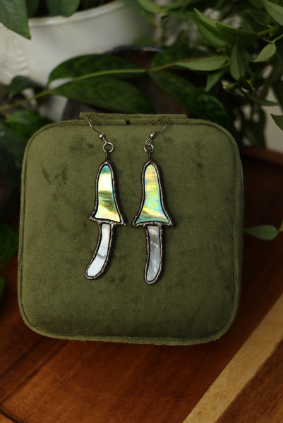 Stained glass earrings - green mushroom