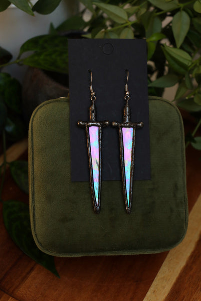 Stained glass earrings - sword light