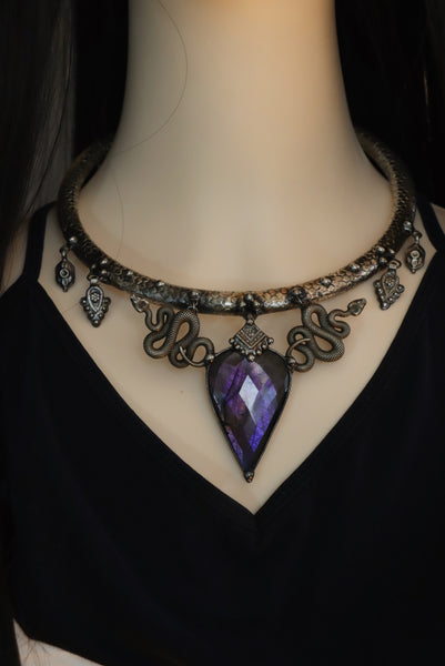 "Ayla" White brass serpent choker