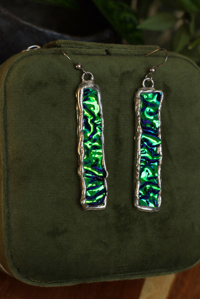 Stained glass earrings - green duochrome (no patina)