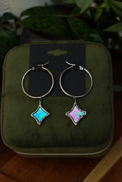Stained glass hoop earrings - stars