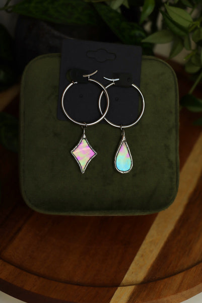 RESERVED FOR NEŽA Stained glass hoop earrings - iridescent mix