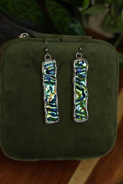 Stained glass earrings - blue green duochrome (no patina)