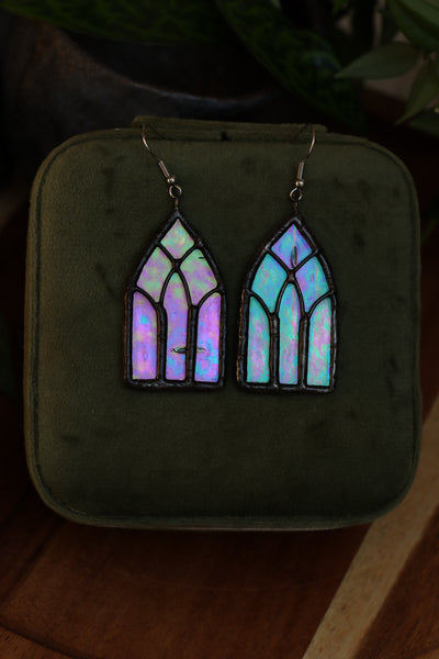 Stained glass earrings - cathedral window