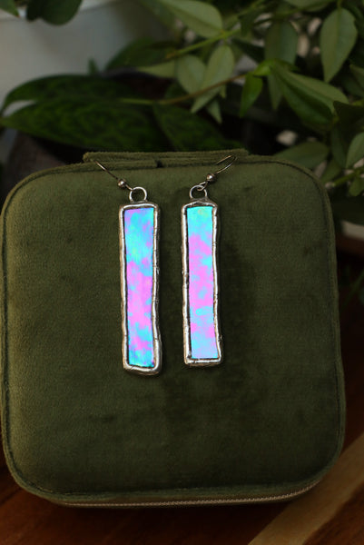 Stained glass earrings - iridescent dangle