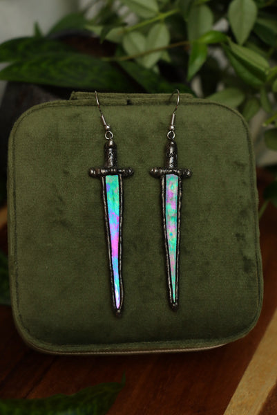 Stained glass earrings - sword dark