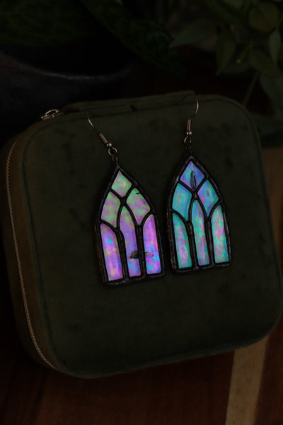 Stained glass earrings - cathedral window