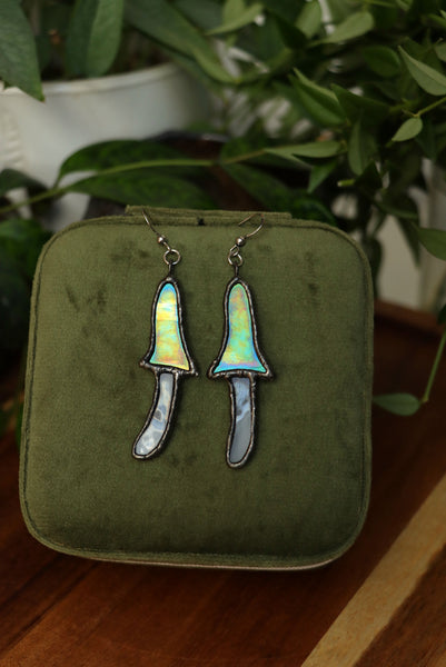 Stained glass earrings - green mushroom