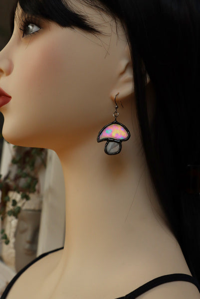 Stained glass earrings - mushrooms
