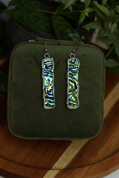 Stained glass earrings - blue green duochrome (no patina)