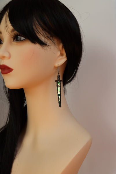 Stained glass earrings - sword dark