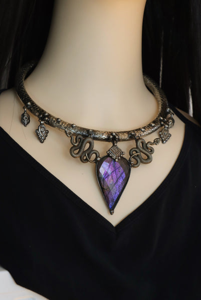 "Ayla" White brass serpent choker