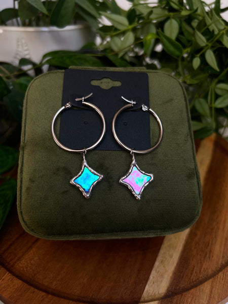 Stained glass hoop earrings - stars