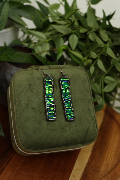 Stained glass earrings - green duochrome (patina)