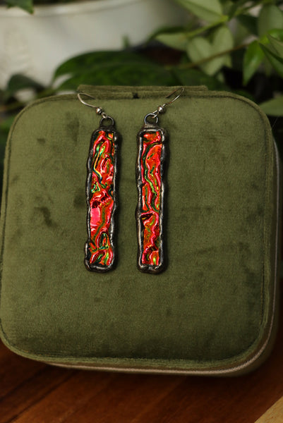 Stained glass earrings - red duochrome (patina)