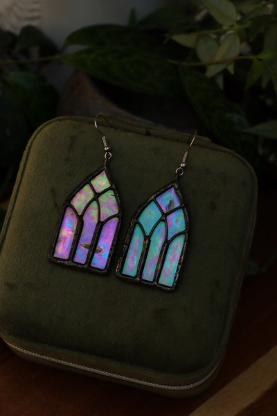 Stained glass earrings - cathedral window