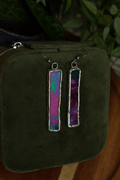 Stained glass earrings - iridescent dangle