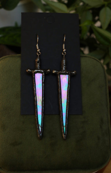Stained glass earrings - sword light