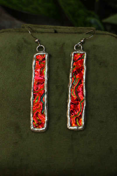 Stained glass earrings - red duochrome (no patina)