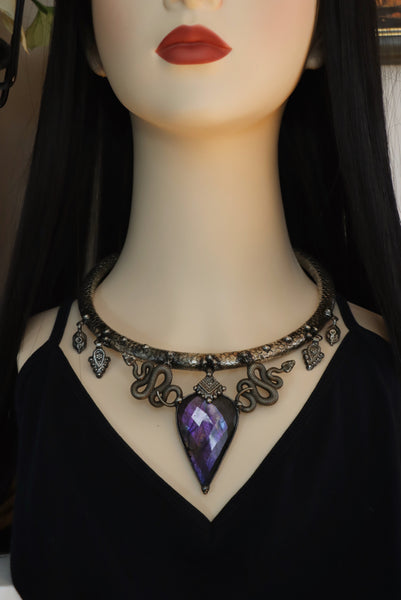 "Ayla" White brass serpent choker