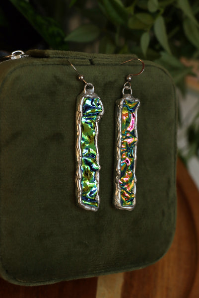Stained glass earrings - green duochrome (no patina)