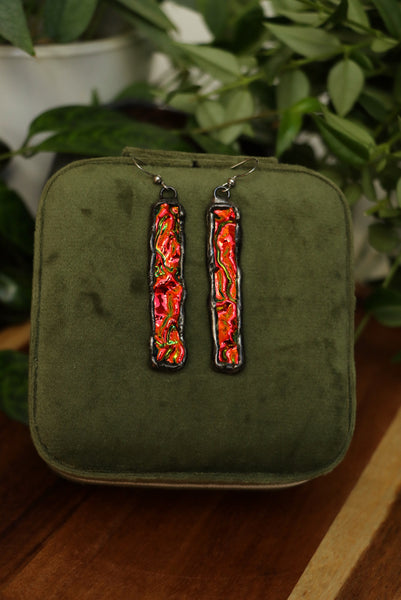 Stained glass earrings - red duochrome (patina)