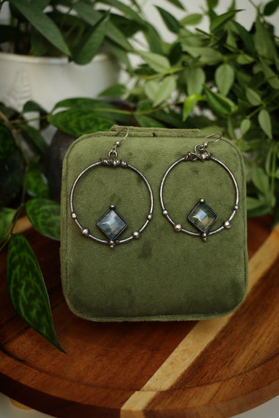 Moss agate hoop earrings