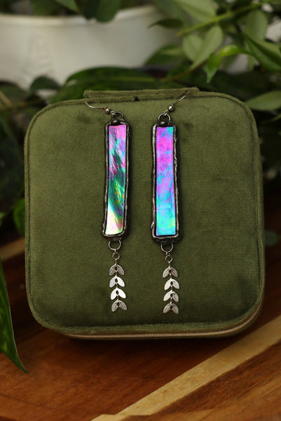 Stained glass earrings - iridescent dangle