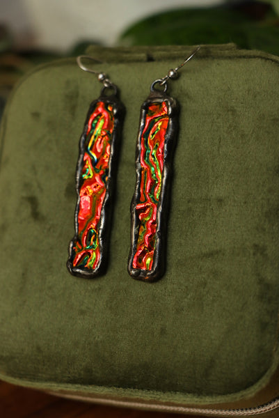 Stained glass earrings - red duochrome (patina)