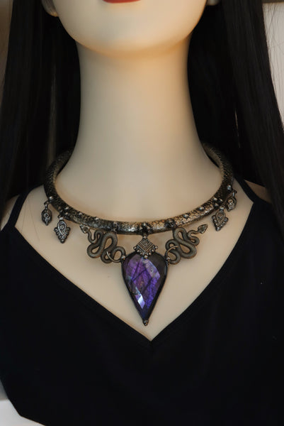 "Ayla" White brass serpent choker