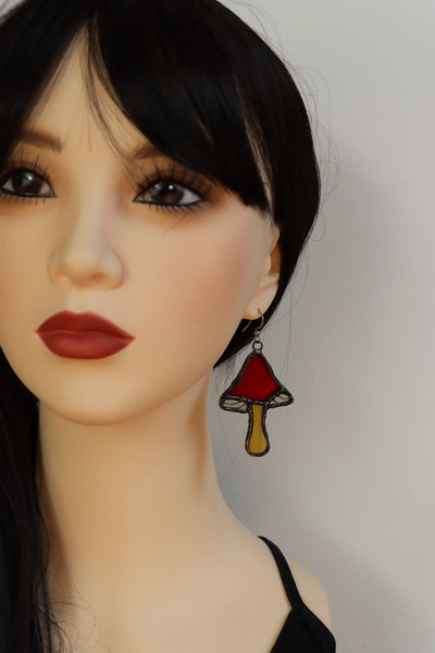 Stained glass earrings - red mushroom