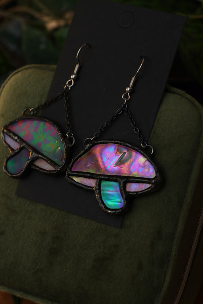 Stained glass earrings - mushrooms