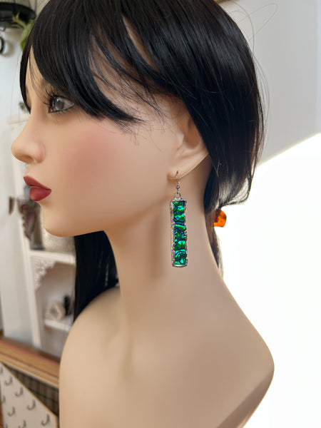 Stained glass earrings - green duochrome (no patina)