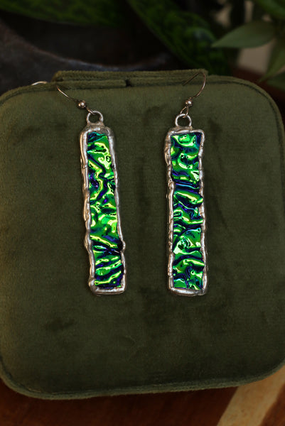Stained glass earrings - green duochrome (no patina)