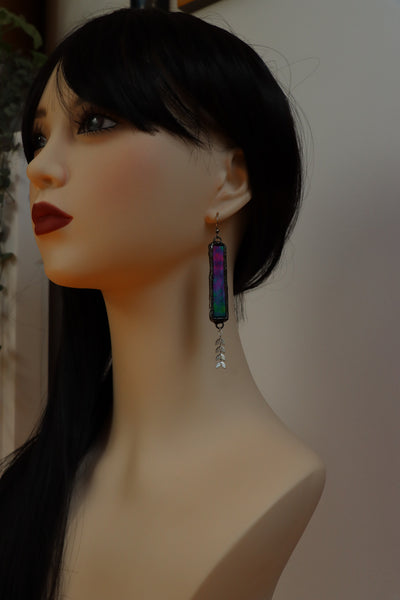 Stained glass earrings - iridescent dangle